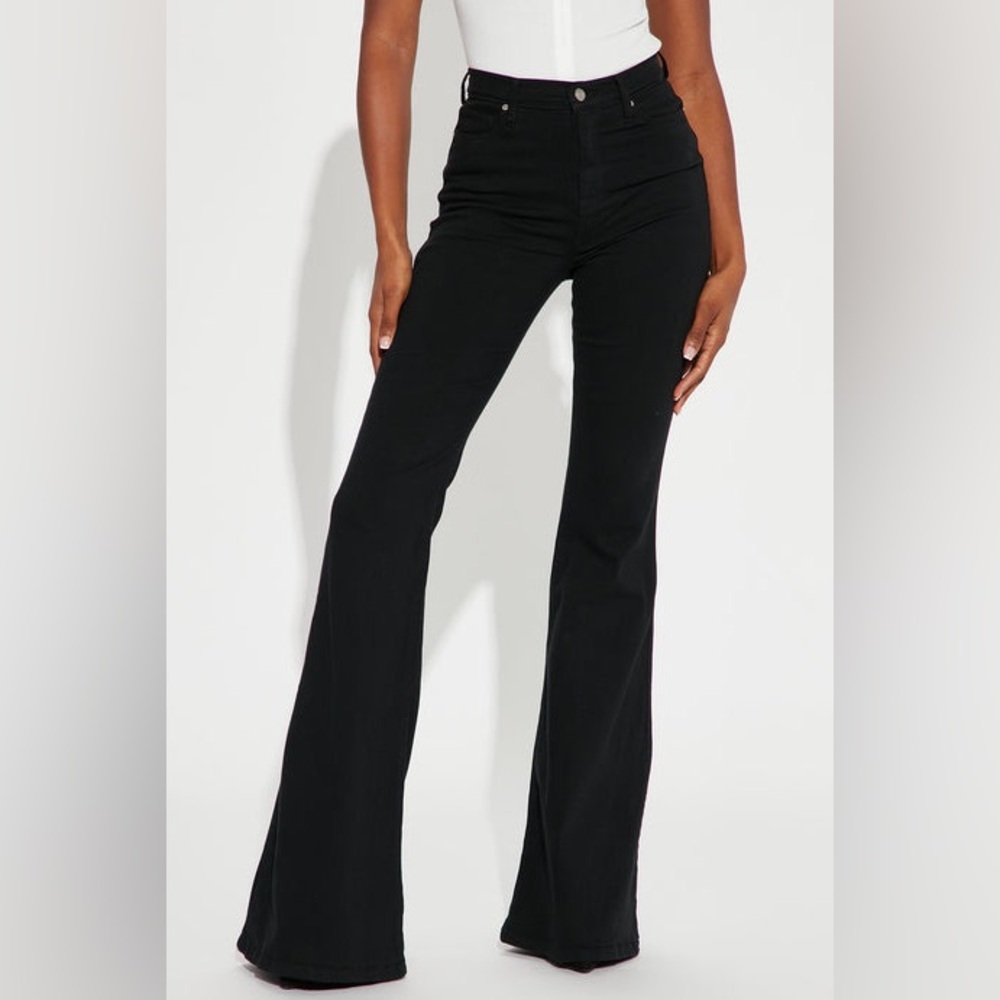 Fashion Nova Deep In My Soul Flare Jeans Black Denim Bell Bottom Stretchy Jeans